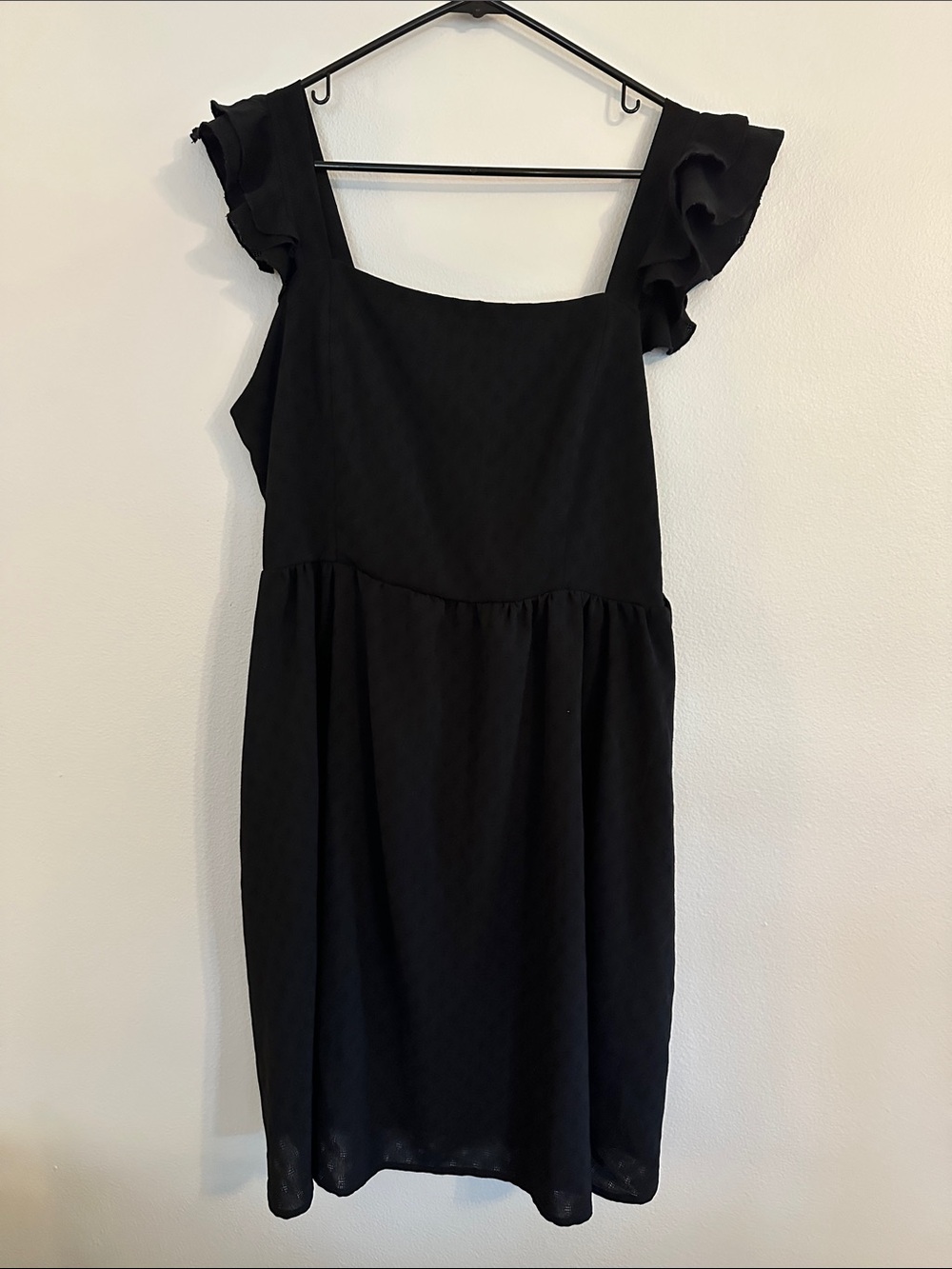 Black Square Neck Midi Dress with Ruffle Cap Sleeves